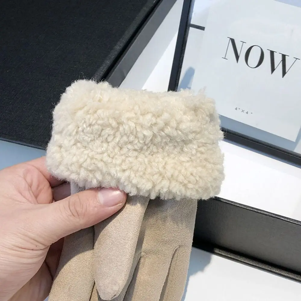 Sarung Tangan Wanita Suede Baru Berbahan Fleece Tebal Hangat, Dapat Digunakan di Layar Sentuh, Sarung Tangan Bersepeda Anti Angin, Pelindung Dingin, Sarung Tangan Ski Luar Ruangan