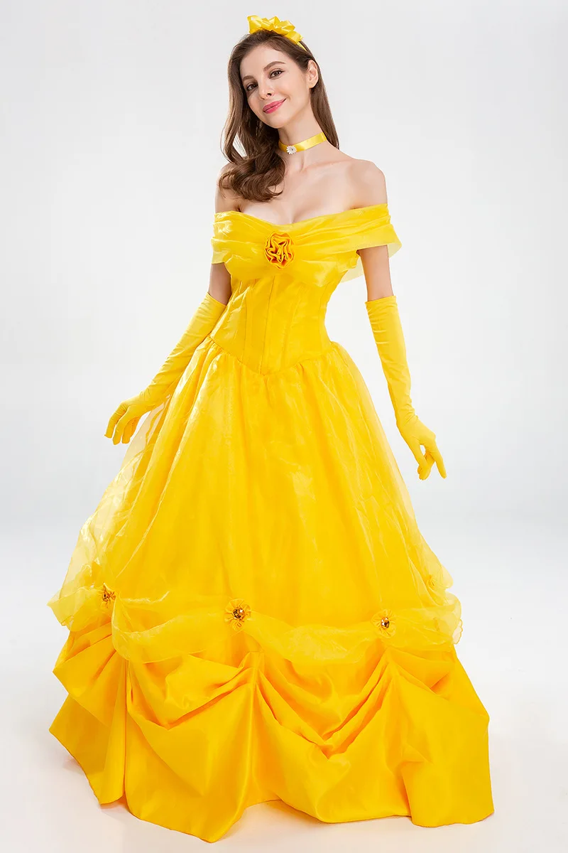 زي الأمير الأصفر حسناء الجنية T أداء الهالوين دكتور طويل الذهبي برينك ثوب تأثيري الزي للنساء #1