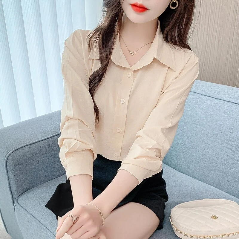 

Весенне-осенняя женская свободная рубашка из чистого хлопка с длинным рукавом, универсальная, удобная для повседневной носки, высокое качество, корейская мода