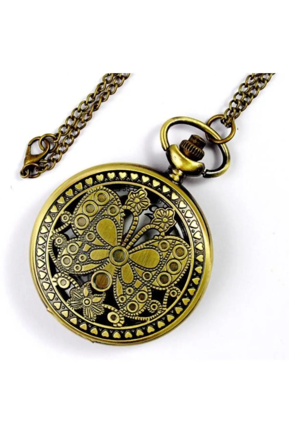 

Uras Unisex Quartz Köstekli Mini Pocket Watch Necklace Bronze Butterfly Art Pattern Vintage Watch Men Women