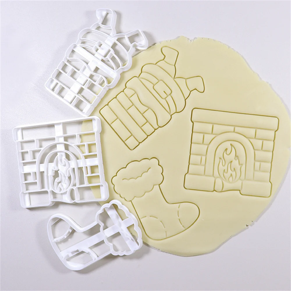 Christmas Cookie Cutter Xmas Snowflakes Santa Claus Fondant Biscuit Embossing Mold DIY Plastic Pastry Baking Mould Kitchen Tools