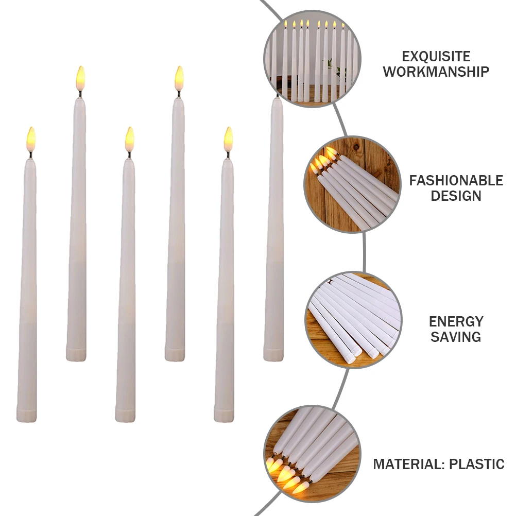 

6 Pcs LED Light Flameless Flickering Candles Lights for Decoration Mini Decorative White Tapered Father