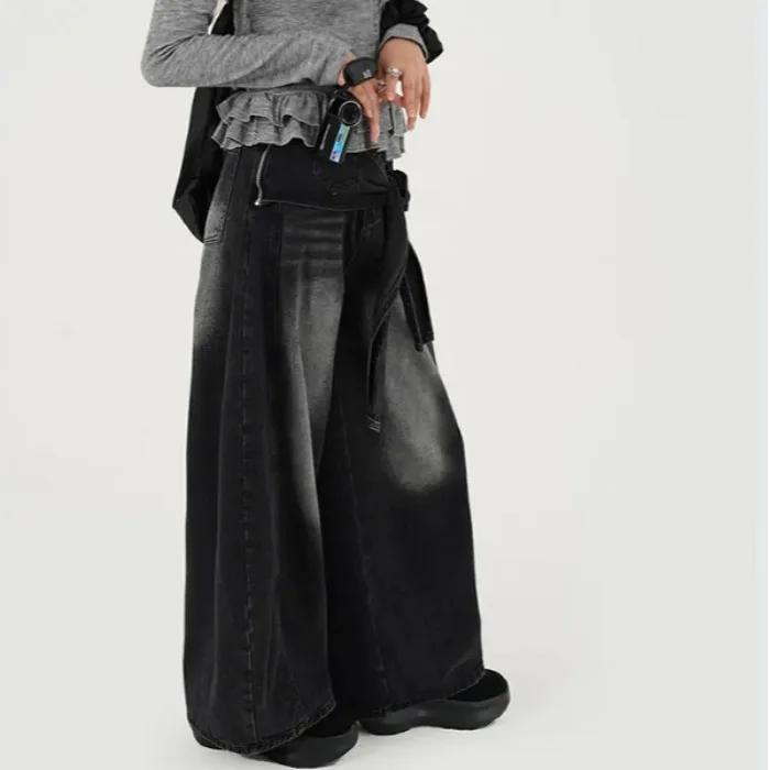 Jean en Denim à jambes larges pour femmes, taille haute, léger, asiatique, rétro, Vintage, sensation Chic, Design, pantalon de loisirs polyvalent