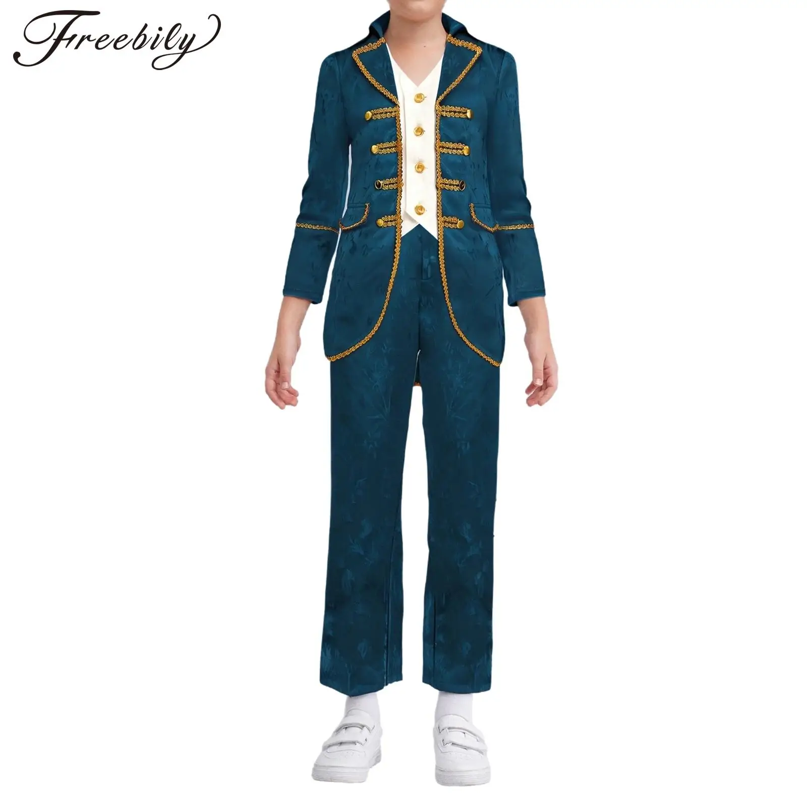 Boys Medieval Renaissance Prince Cosplay Costume Halloween Steampunk Victorian Vampire Gothic Retro Tailcoat Jacket with Pants