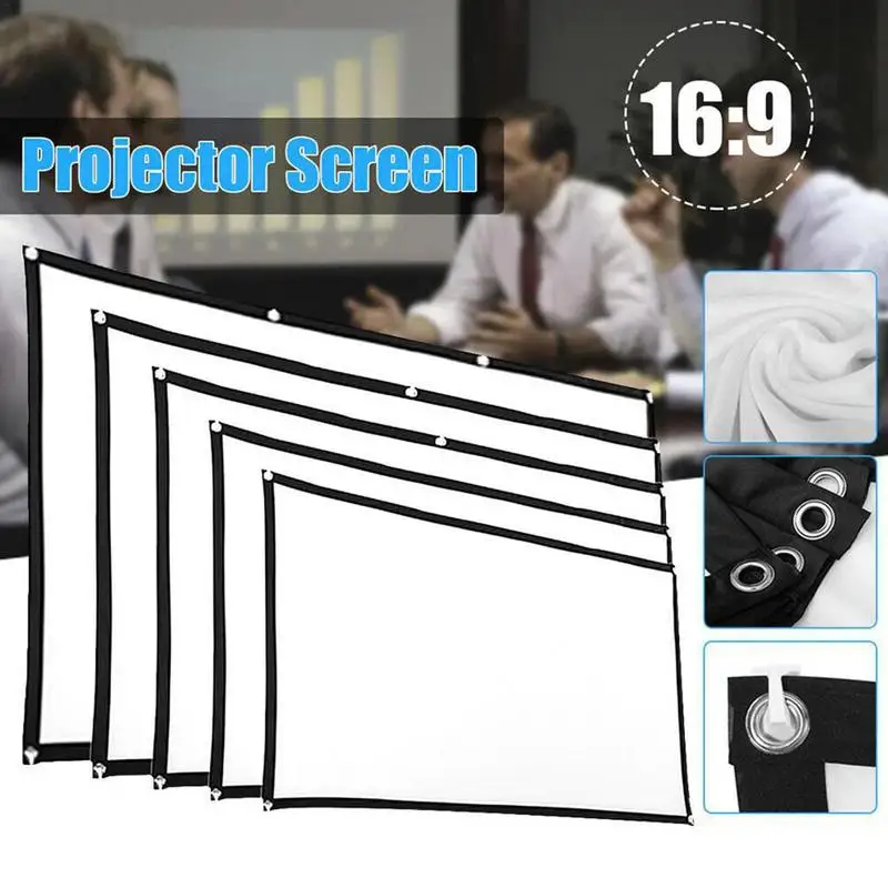 

60-150 Inch Portable Foldable Projector Screen 16:9 Indoor Wall Mounted Home Cinema Theater 3D HD Projection Screen With Lanyard