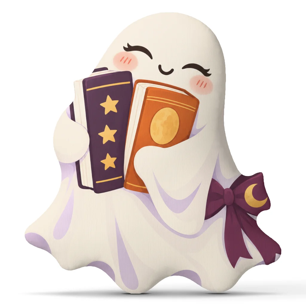 Book Lover Ghost Shaped Throw Pillow Halloween Reader Cushion Cute Spooky Bookish Home Decor Stuffed Sofa Gift for Readers