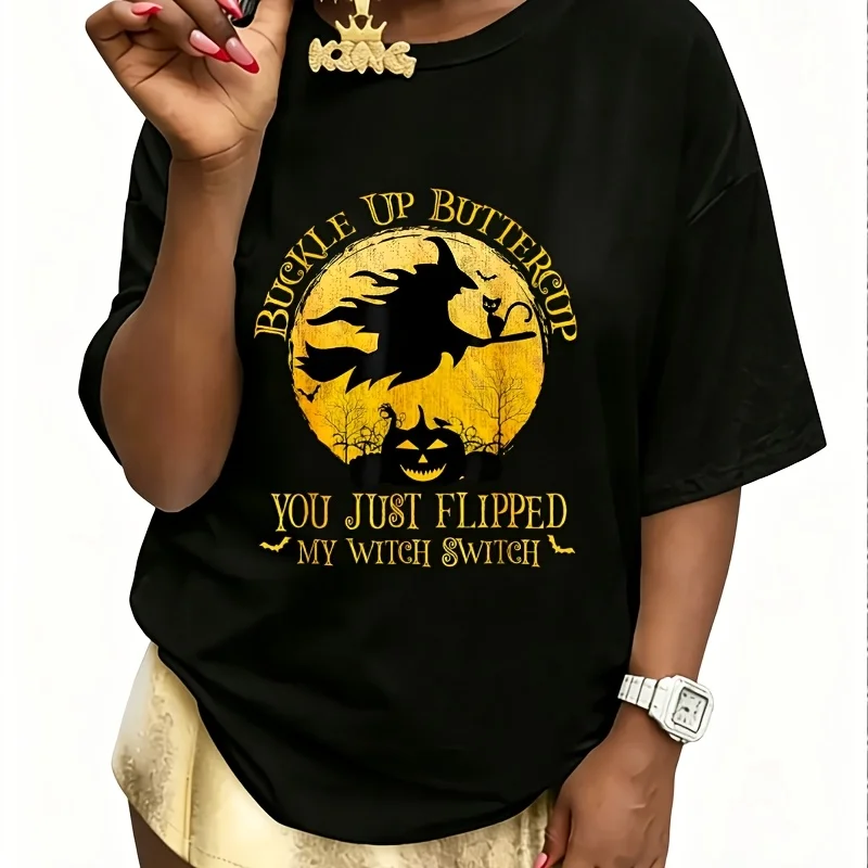 Buckle up Buttercup You Just Flipped My Witch Switch Women's 100% Cotton T-Shirt Fun Print Short Sleeve Top Casual Round Neck Tee S-5Xl