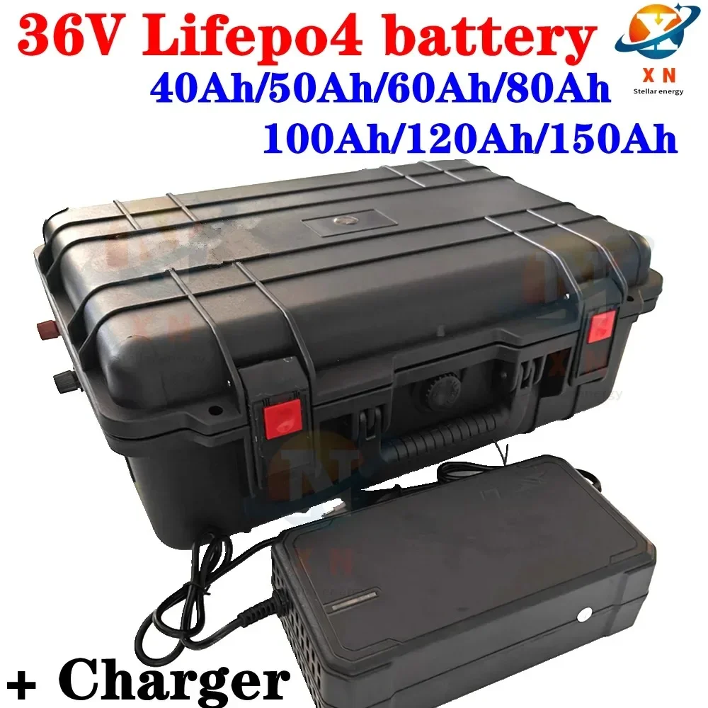 waterproof Lifepo4 36V 40Ah 60Ah 80Ah 100ah 120Ah 150Ah Lithium battery bms for trolling motor Propeller boat+Charger