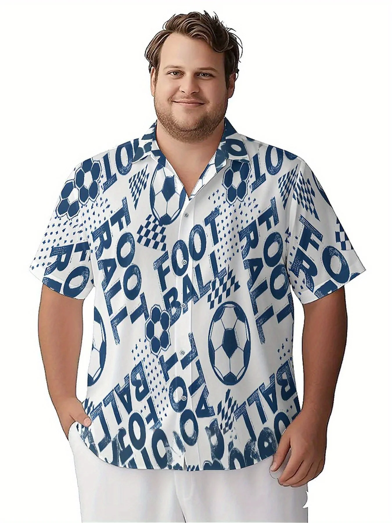 Męskie koszule hawajskie w dużych rozmiarach, wzór motywów piłkarskich, letnie codzienne topy, odpowiednie na imprezy i na zewnątrz, streetwear