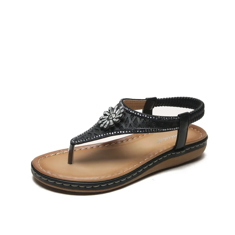 

2024 Spring New Sandals Diamond Flower Bohemian Fashion Flat Cross Border