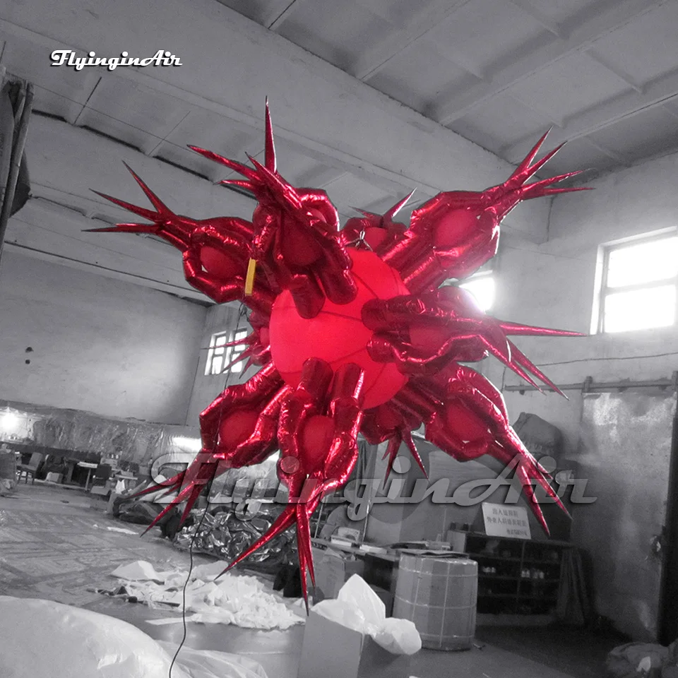 3m Hanging Red/Silvery Giant Inflatable Artificial Satellite Personalized Lantern Balloon Blow Up Science Fiction Spaceship