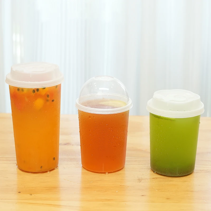 custom.LOKYO Frosted PP 500ml 700ml Straight Milk Tea Lenmon Tea Cup Reusable Disposable Plastic Cups Custom