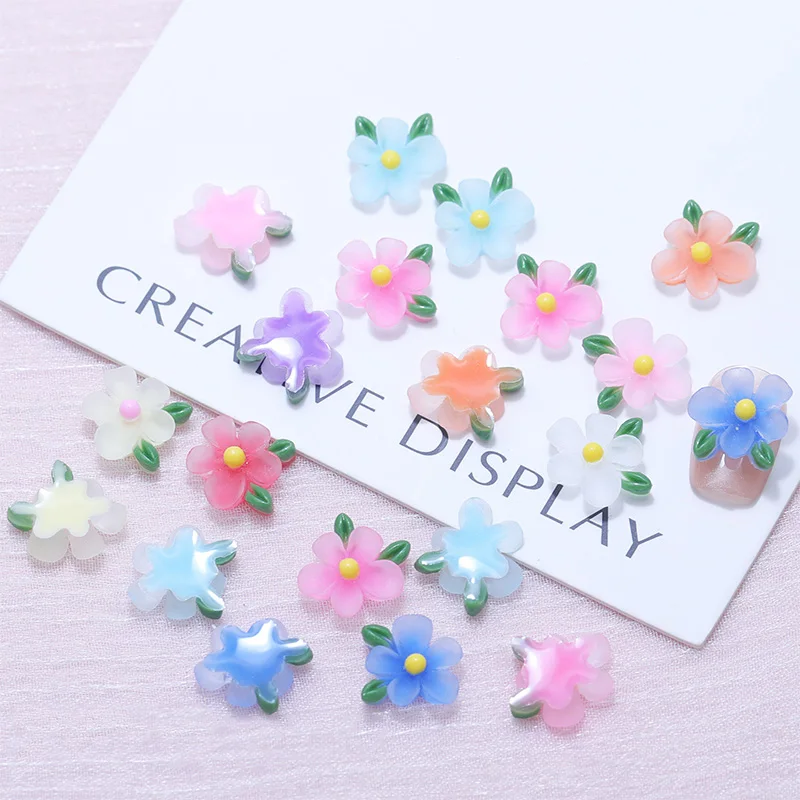 5 ชิ้น/ถุง ชาร์มเรซิ่นตกแต่งเล็บลายการ์ตูน 3 มิติ น่ารัก รูปดอกไม้และใบไม้หลากสี สำหรับงาน DIY ตกแต่งเล็บและเครื่องประดับ
