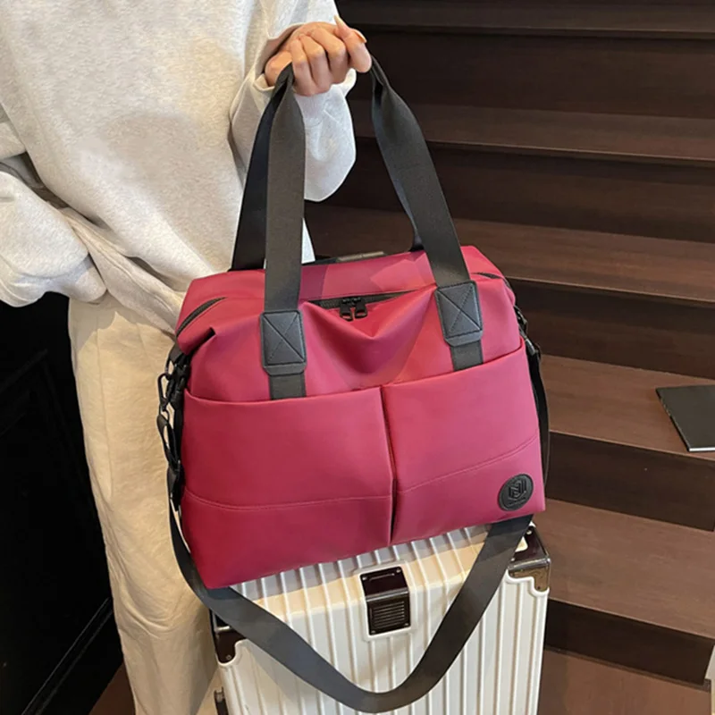 

Portable Travel Handbag Waterproof Short Trip Bags Handheld Luggage Pack Dry Wet Seperation Bag Solid Color Weekend Daypack