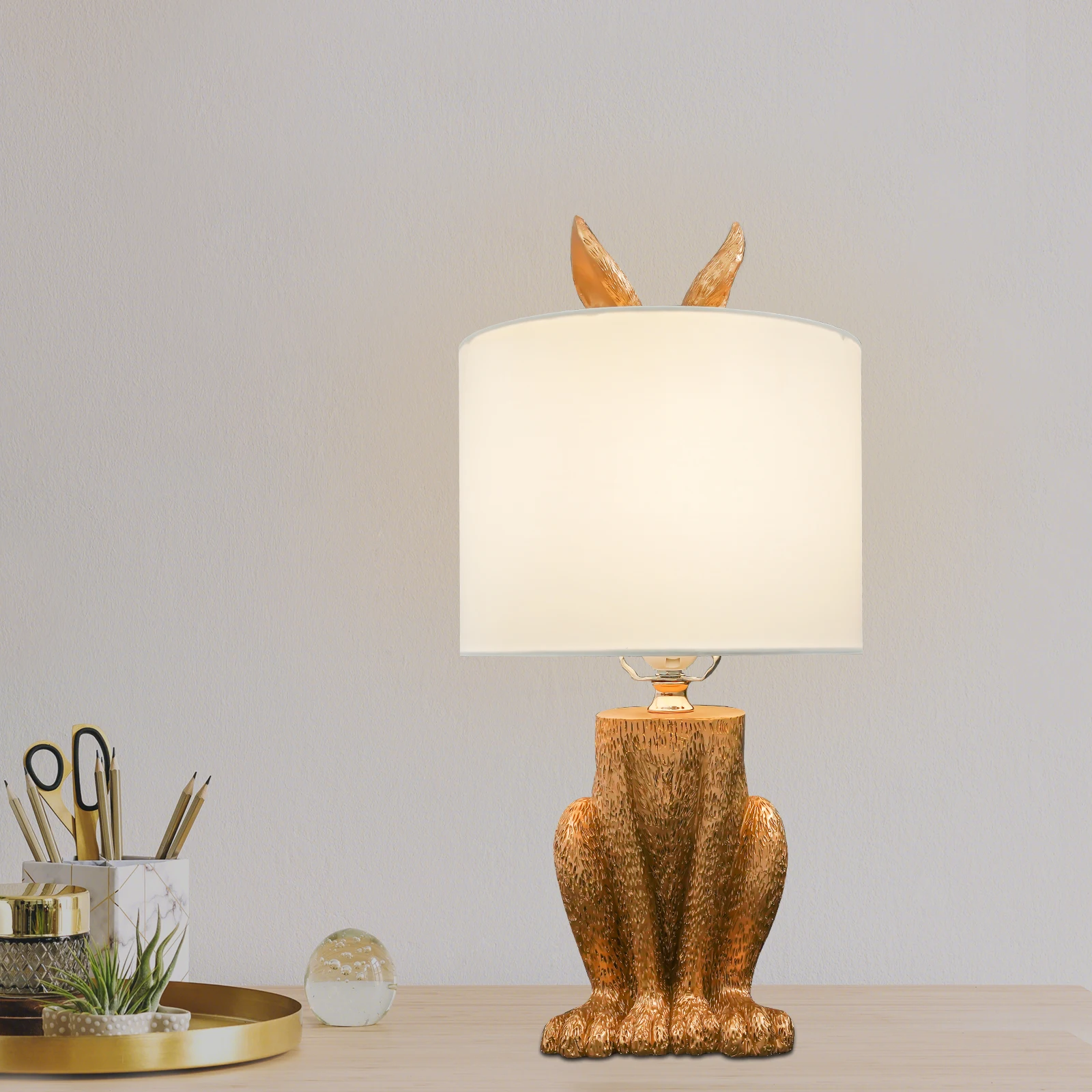 

Gold Rabbit Resin Table Lamp Retro Stand Desk Night Light with Push Button Switch for Bedroom Home Decor Bedside Lamp E26