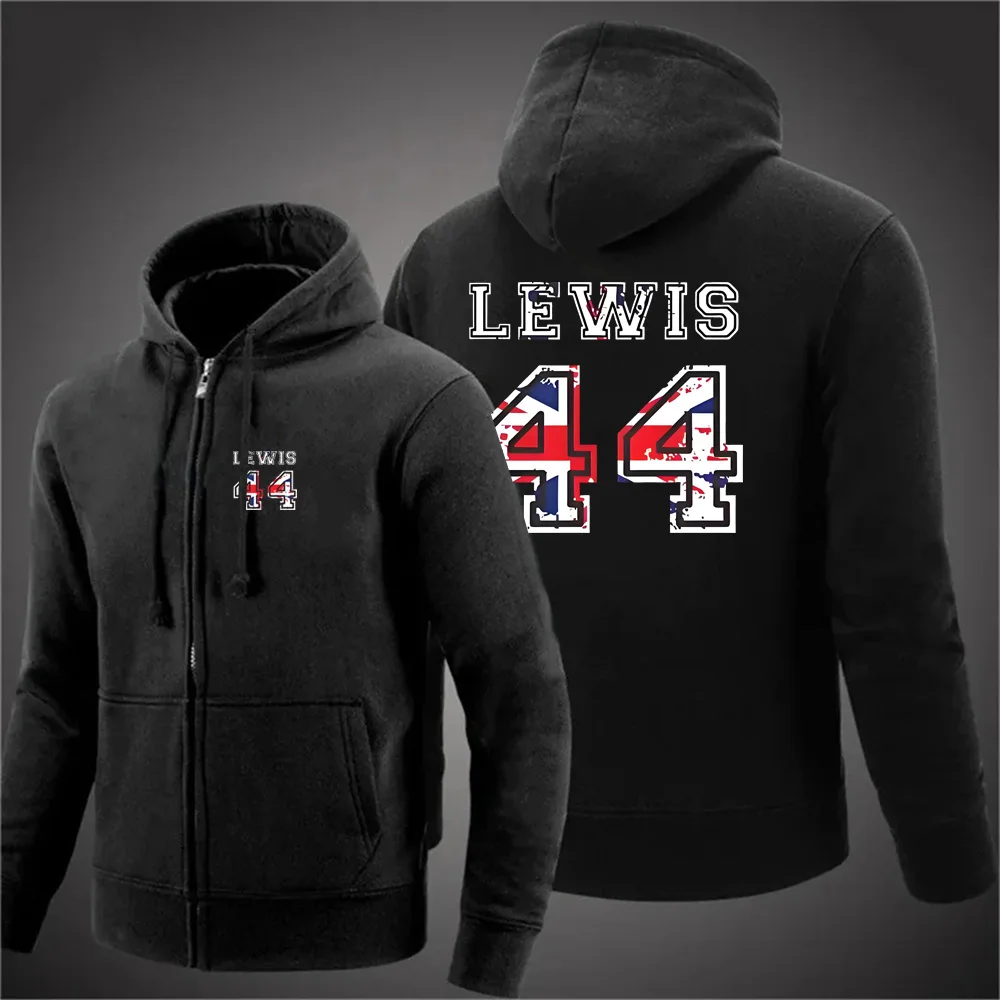 Lewis Hamilton Talla 44 Sudadera con capucha Primavera/otoño Sudadera con capucha de manga larga para hombre Lewis Hamilton Sudadera con capucha con cremallera superior F1 para hombre