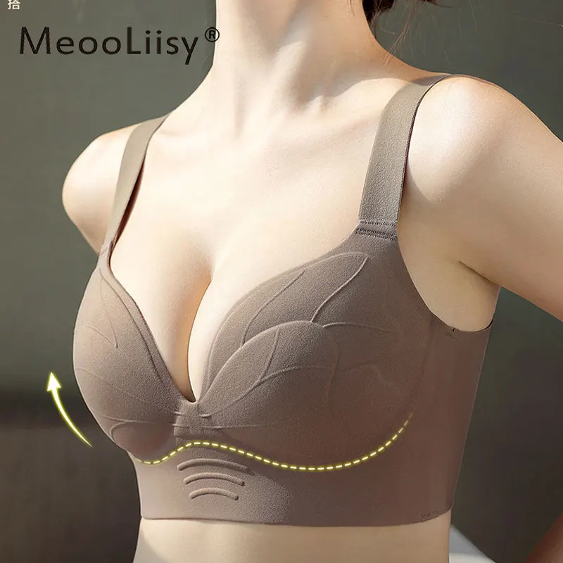 

MeooLissy Plus Size Seamless Minimizer Bra for Women Push Up Plunge No Wire Underwear Comfortable Fat MM Lingerie Brassiere