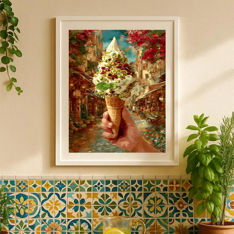 Middle Eastern Spice Lanterns Fountain Terrace Building Tradition Posters Canvas Printing Wall Art Picture for Spices Shop Decor
