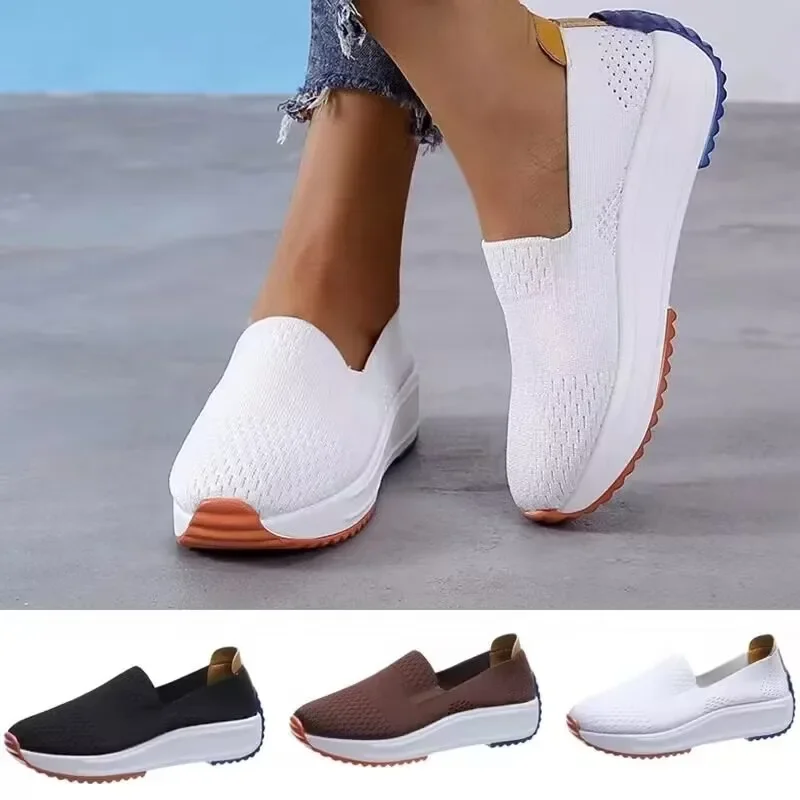 Sapatos para mulher plus size 35-43 outono feminino plataforma tênis casual deslizamento em sapatos planos antiderrapantes woen zapatos de mujer