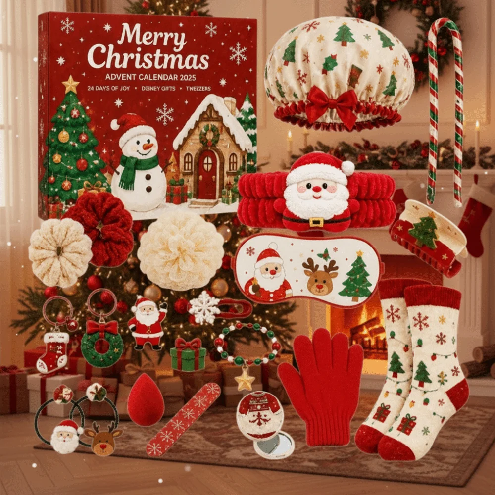 24Pcs Disassembly Gift Christmas Advent Calendar Box Girls Hair Accessories Jewelry Suit Christmas Gift Kit Box Surprise 24Pcs
