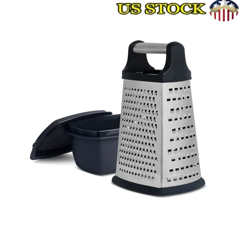 

Набор из 2 предметов, 4-сторонний терка из нержавеющей стали со съемным контейнером для хранения, эргономичная ручка, легкая терка, измельчение, нарезка