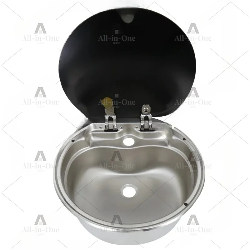 RV Sink with Covered Kitchen Sink Wash Trough Folding Flap Single Sink Stainless Steel Square Water Basin
