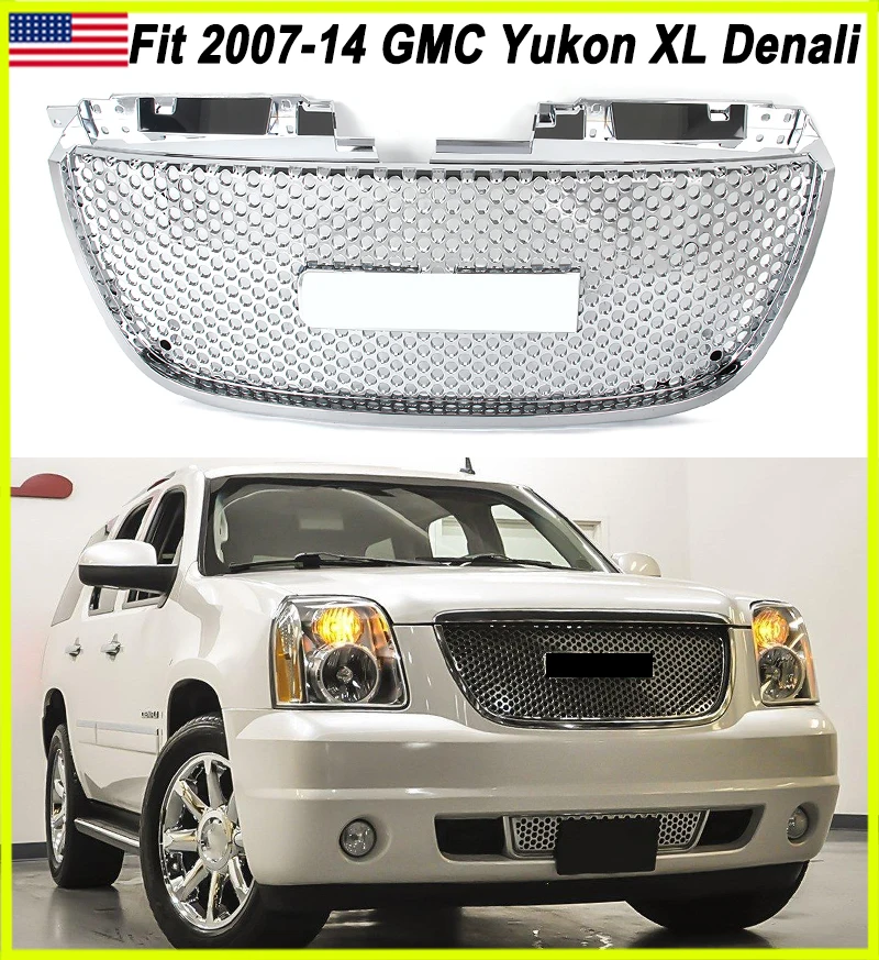 Chrome Front Hood Grille Modified Grill For GMC Yukon Denali Honeycomb Front Bumper Upper Grille Radiator Mesh Grill Accessories