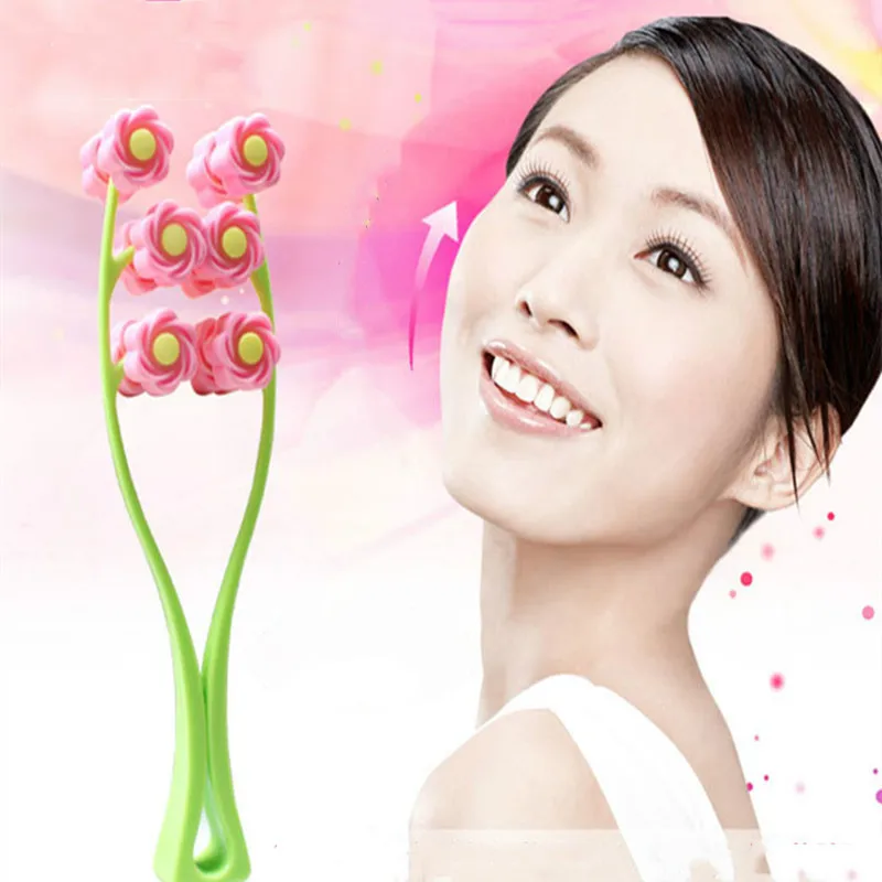 1Pcs Portable Facial Massager Roller  Flower Shape Handled Anti Wrinkle Face-Lift Slimming Face Relaxation Beauty Tools Massager