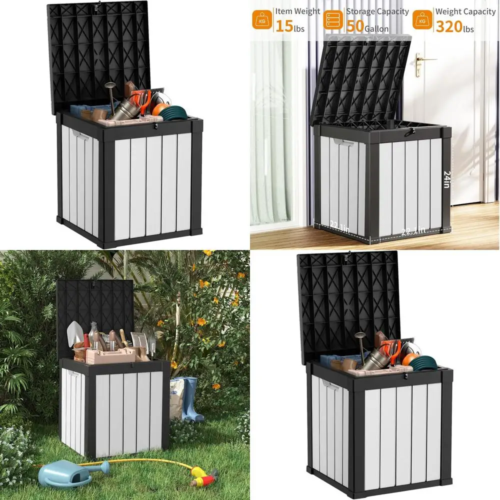 

Outdoor Storage Deck Box, 50 Gallon Capacity, Waterproof Resin for Patio Furniture, Cushions, Garden Tools, Pool Supplies