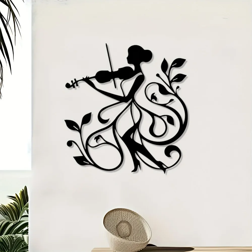 CIFBUY Metal Wall Art Violin Player Wrought Iron Sculpture Retro Floral Design Detailed Musical Instrument Decor for Living Room