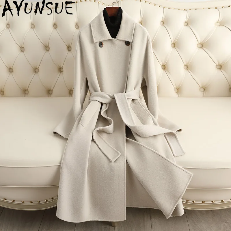 AYUNSUE 90% Double Sided Wool Jacket Women Luxury New in Outerwears Fashion Long Coat Fall Clothes 2024 Womans Пальто Женское