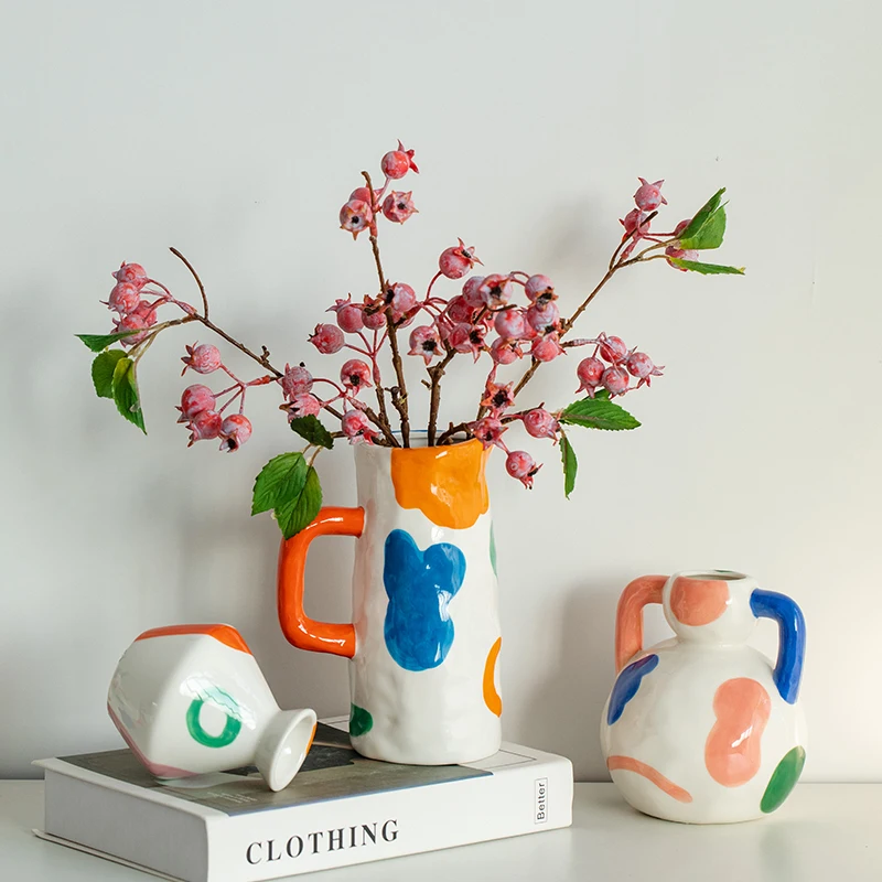 

Creative Color Hand Painted Ceramic Vase Home Furnishing Homestay Decoration Dried Flowers Hydroponic