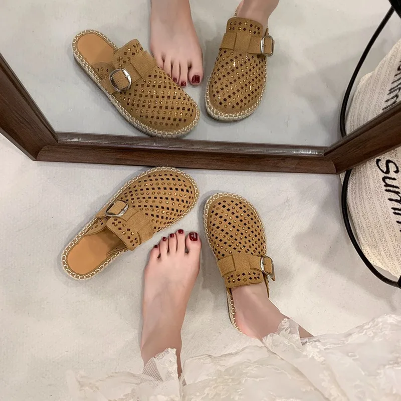 

Wearing Baotou Semi-slippers for Women's Flat Summer New Hollowed-out Heightened Platform Cool Slippers
