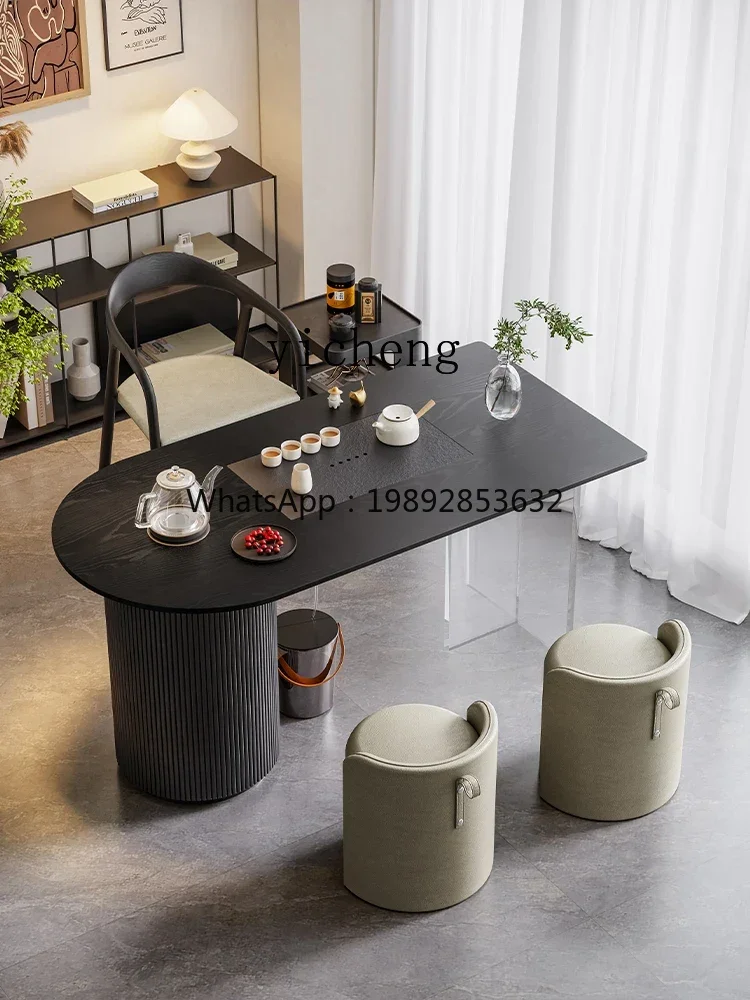 XL solid wood balcony tea table and chair combination living room household small tea table integrated