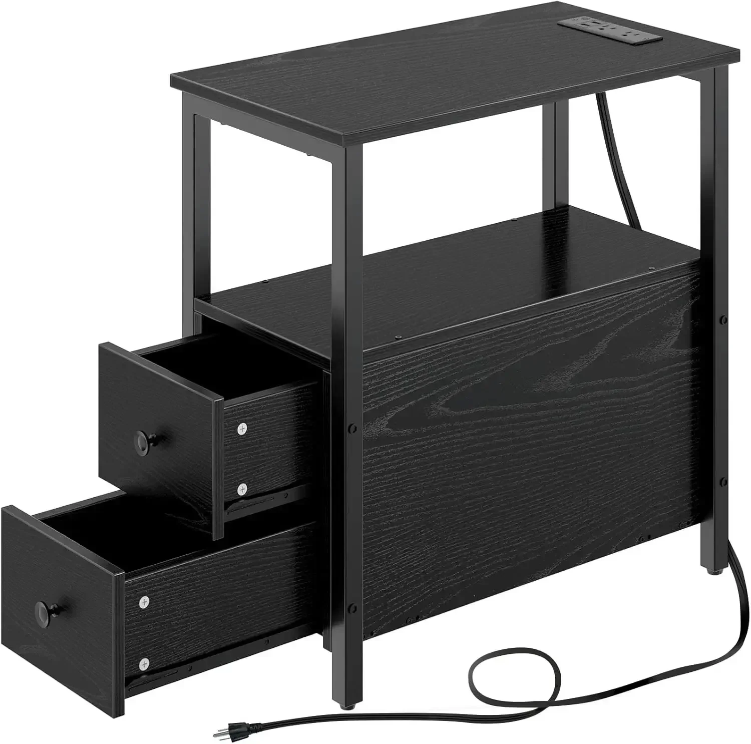 

Торцевой столик с зарядной станцией, узкий приставной столик с 2 деревянными ящиками, USB-портами и розетками, тумбочка-диван-стол