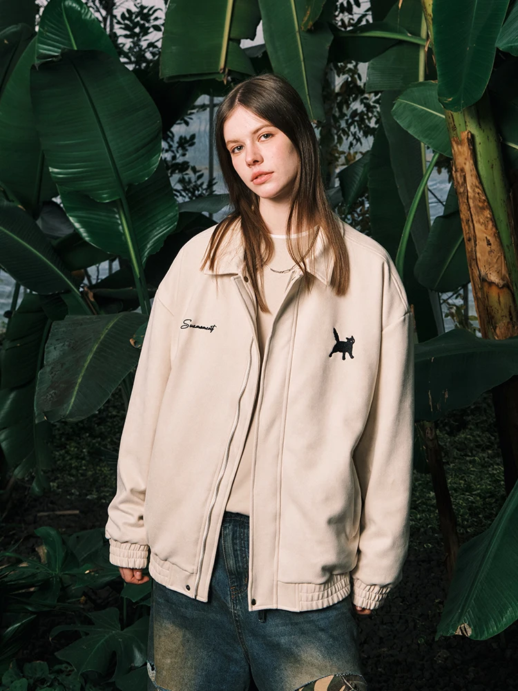 ملابس خارجية فضفاضة للرجال من Suamoment مطرزة من جلد الغزال الصناعي Jaet Street Sle ملابس خارجية فضفاضة للزوجين من ألياف البوليستر