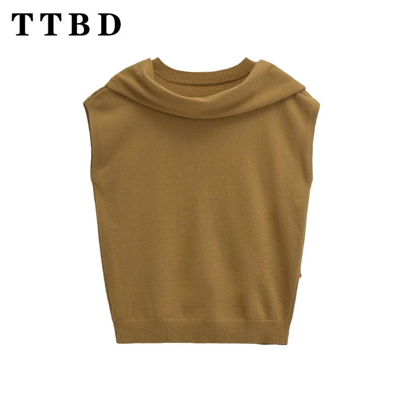 TTBD Woman 2024 New Autumn Vintage O-Collar asymmetrical Knit Sweater Gilet Women Clothing Casual Sleeveless Solid Color Vest To