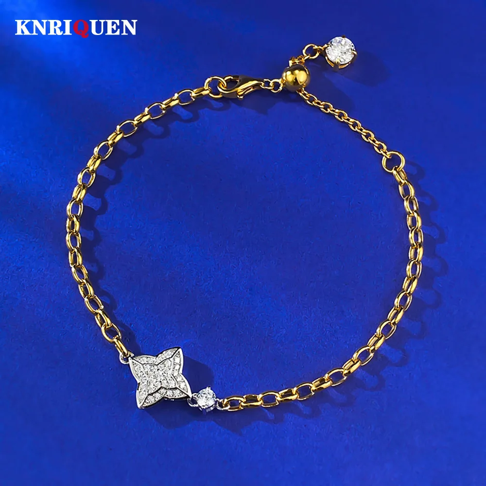 

New Trend 18k Gold Plated 925 Silver High Carbon Diamond Wedding Chain Bracelet for Women Luxury Party Fine Jewelry Gift 15+3cm