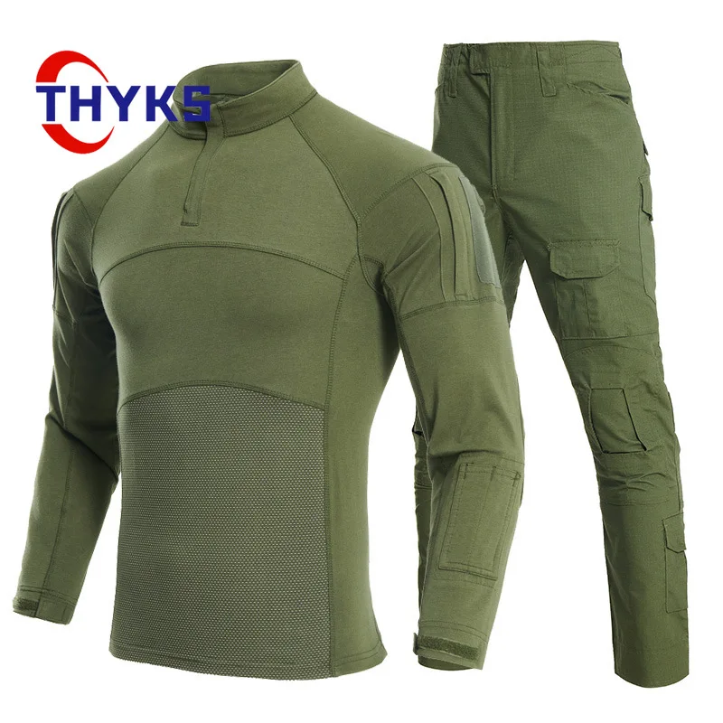 Cotton Tactical Set Men's Outdoor Combat Breathable Hiking Camouflage Two-piece Set Patchwork Comfortable Casual Training Suit