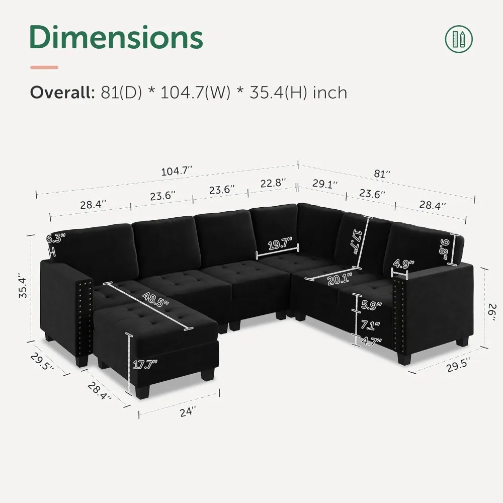 Living Room Sofas, 7-Seater Sofa Storage Ottoman Corner Sectional Couch, Living Room Sofas