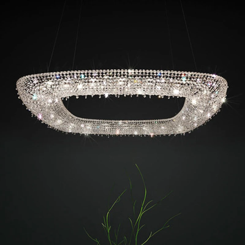 

Trendy Square Dimmable Clear Crystal Pendant Light Chandelier Luminaire Suspension Lamp For Living Room Bedroom Foyer