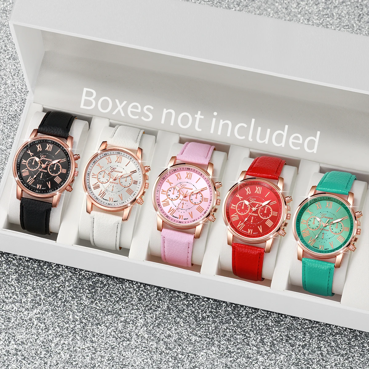 5PCS Women\'s Watches Fashion Roma Dial Leather Band Quartz Watch Ladies Silicone Band Wristwatch Reloj Mujer（Without Box）