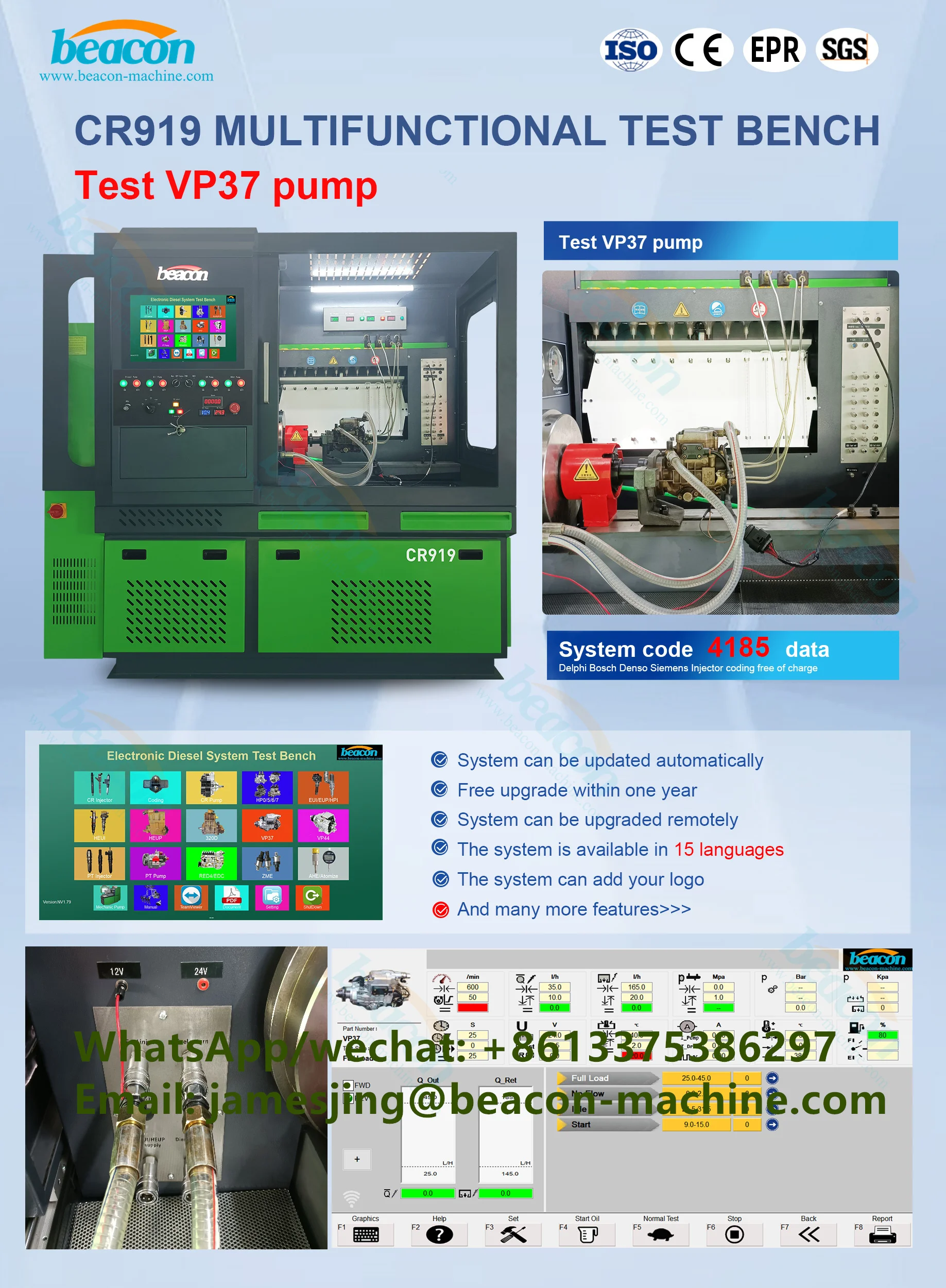 Automotive Electrical Car Repair Bench Cr919 Heui Eui Eup Vp37 Vp44 Diesel Fuel Injector Injection Pump Calibration Machine