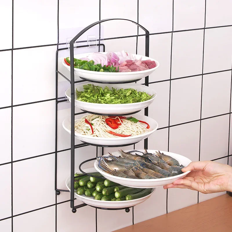 Kitchen No-Punch Portable Prep Rack Storage Rack Side Dish Rack Metal Tray Shelf Top Product Household Storage Free shipping