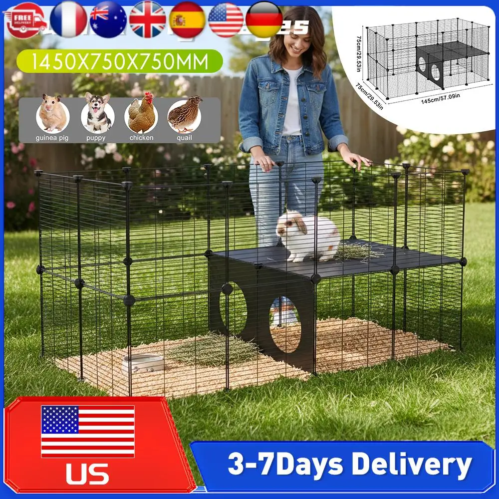 

Металлический вольер для кроликов 57.09x29.53x29.53 дюйма, переносной металлический манеж для мелких животных: для морских свинок, кроликов, ежей, кур, перепелов