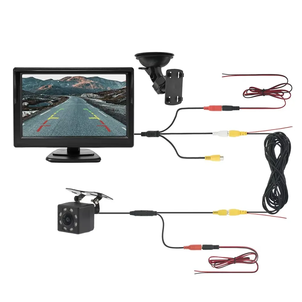 Car Rear View Camera with Monitor 5 Inch TFT LCD Digital 16:9 Screen 2 Way Video Input Reverse Parking System