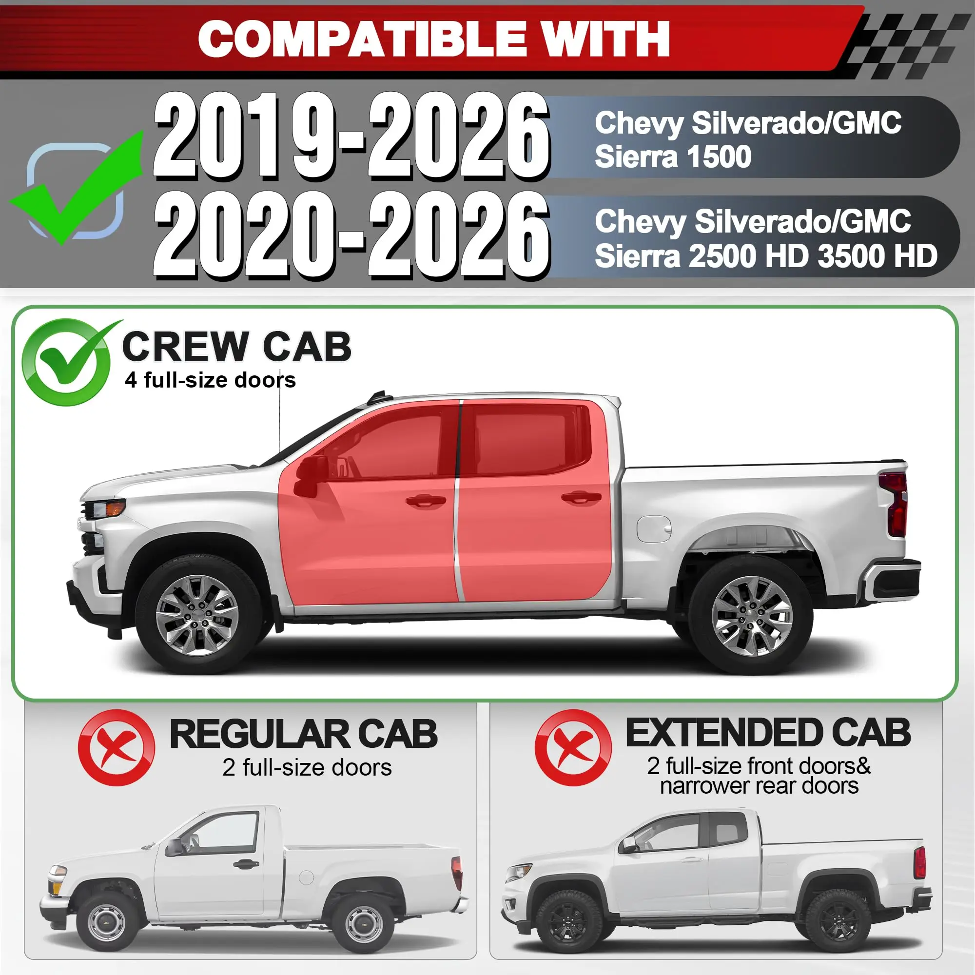 Running Boards for 2019-2026 Silverado 1500 Crew Cab, 2-Step Side Steps
