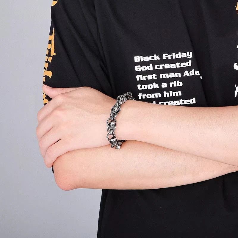 Kalen Gothic Skull Soldier Combination Chain Bracelet Strong Men's Stainless Steel Snake Bracelet Punk Personality Jewelry Gift