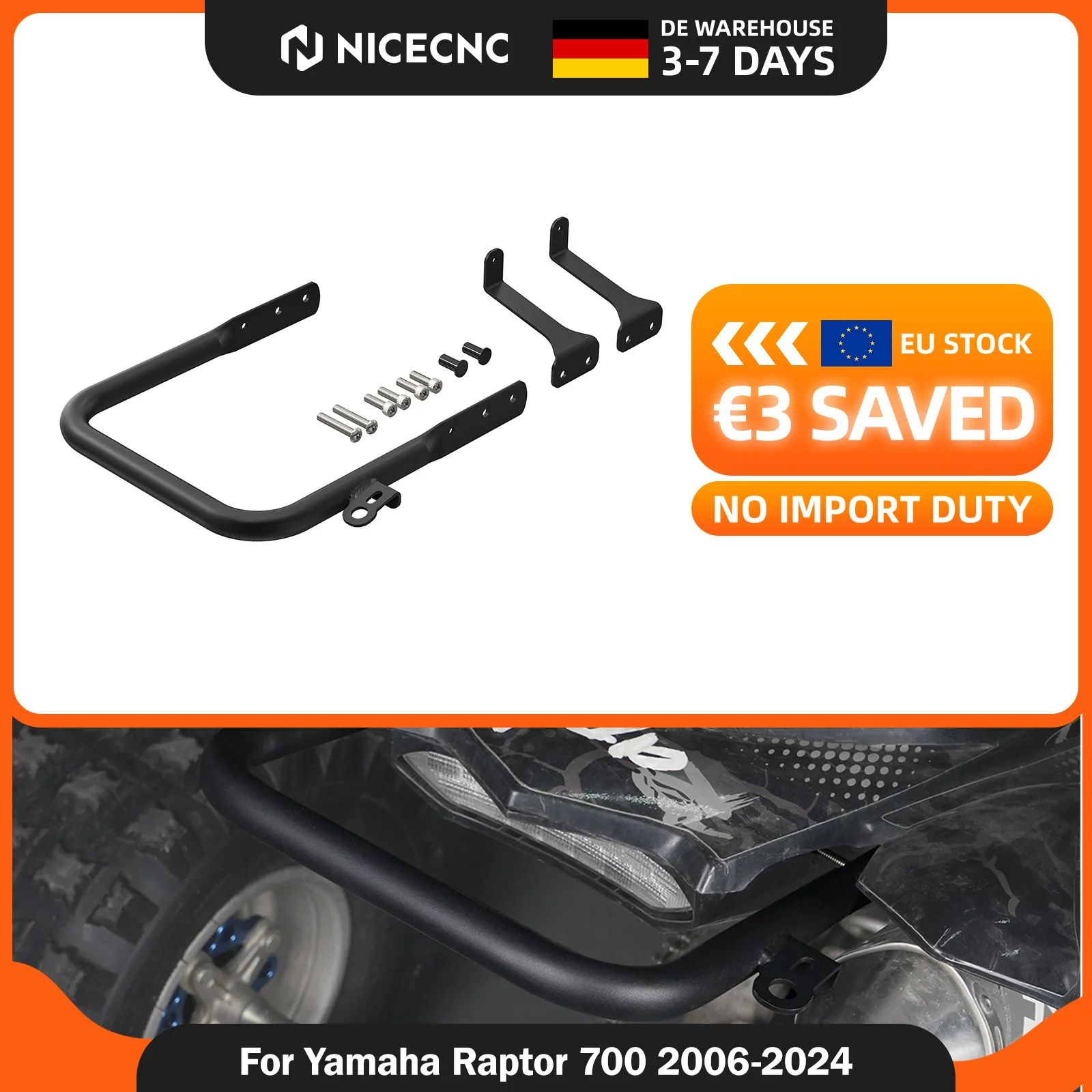 NICECNC per Yamaha Raptor 700 2006-2024, barra di protezione posteriore, Raptor 700R 2011-2024, 700R SE 2014-2024, struttura saldata, verniciatura a polvere nera opaca, resistente, anticorrosione