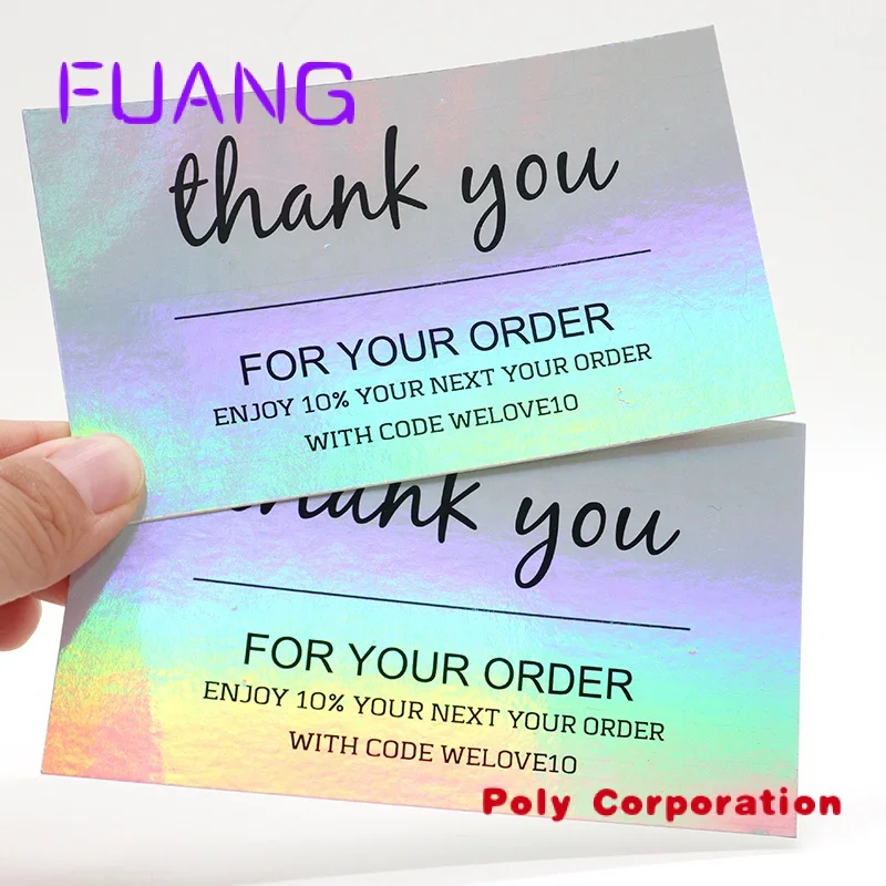 Custom  Customized Elegant Luxury Trendy Color Holo Thank you Business Holographic Cards Custom With logo